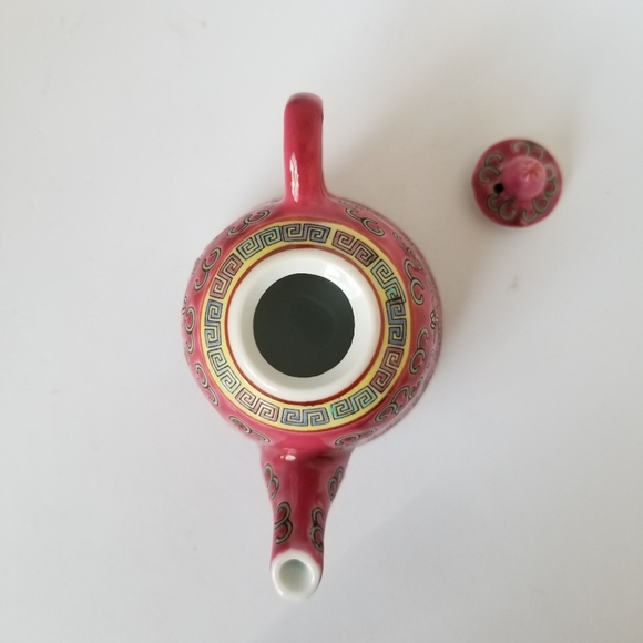 Vintage Mun Shou Jingdezhen Red Rose Longevity Miniature Chinese Tea Set - Picture 6 of 15